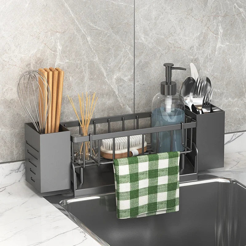 Organizador de Fregadero Ordinaqua | Autodrenante | Soporte para Esponja, Jabón y Paños | Extensible y Higiénico | Plástico ABS