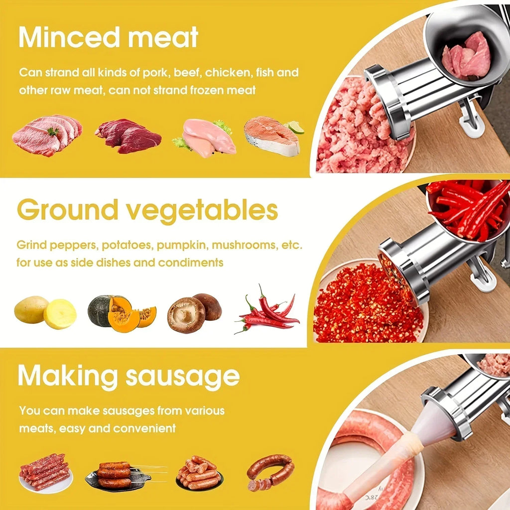 Carvallo-Köttkvarn MeatMaster ProManuell | Acero inoxidable con soporte de mesa | Para carne, verduras y relleno de salchichas | 20×15 cm