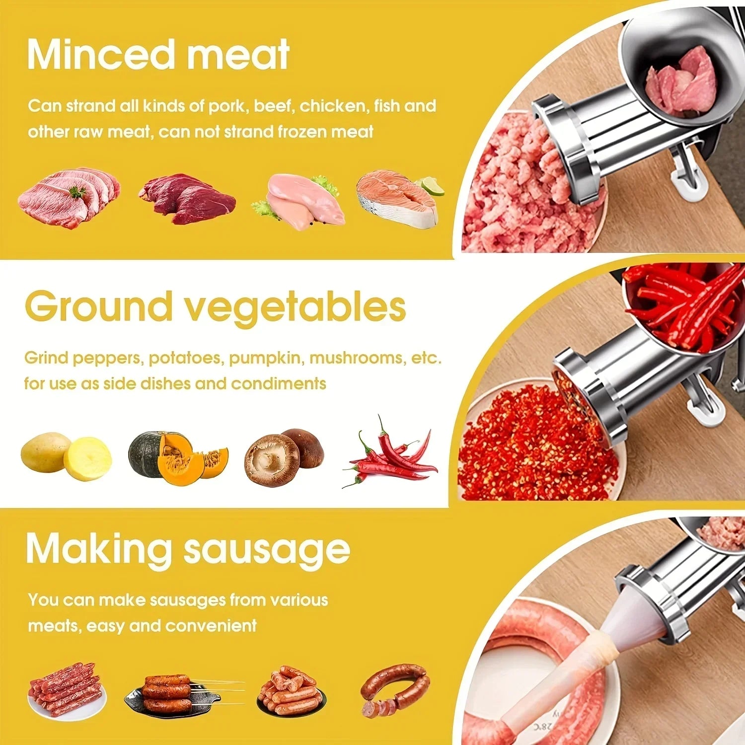 Carvallo-Köttkvarn MeatMaster ProManuell | Acero inoxidable con soporte de mesa | Para carne, verduras y relleno de salchichas | 20×15 cm