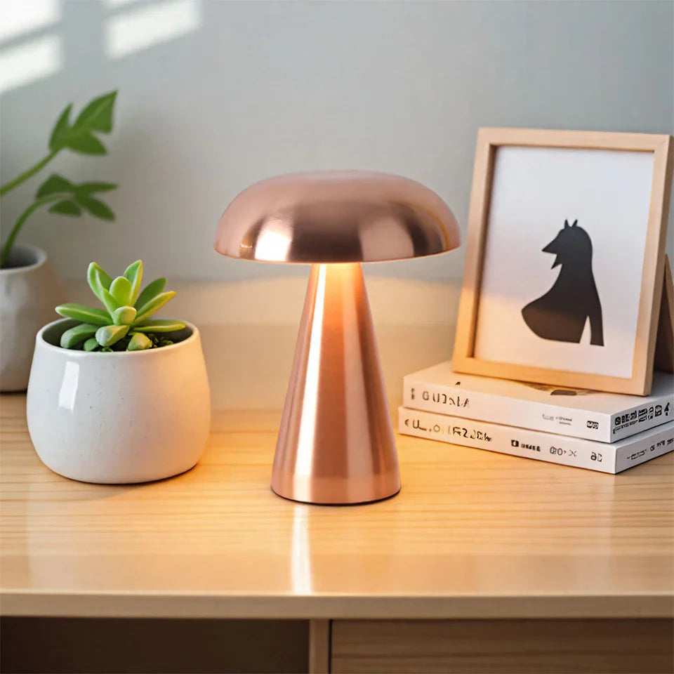 LumoShroom Lámpara de Mesa | Diseño Retro de Hongo | LED y Regulable | Recargable