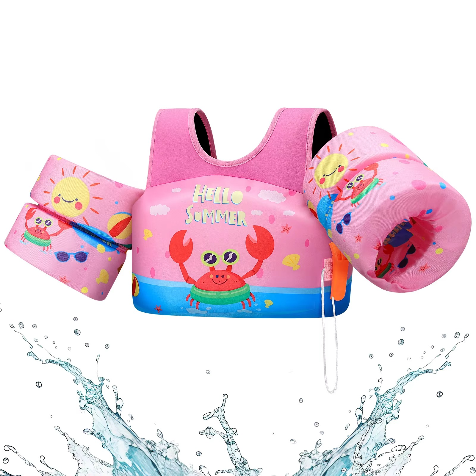 Kalsten | Chaleco de Flotación de Espuma para Niños con Manguitos y Silbato de Seguridad para Nadar y Hacer Kayak