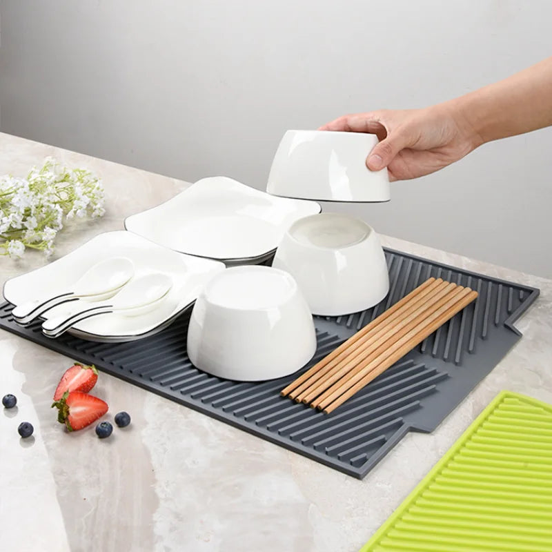 Silidro Alfombrilla de Silicona para Secar en la Cocina | Antideslizante y Resistente al Calor | Alfombrilla de Secado para Platos, Ollas y Vasos | Flexible y de Fácil Cuidado