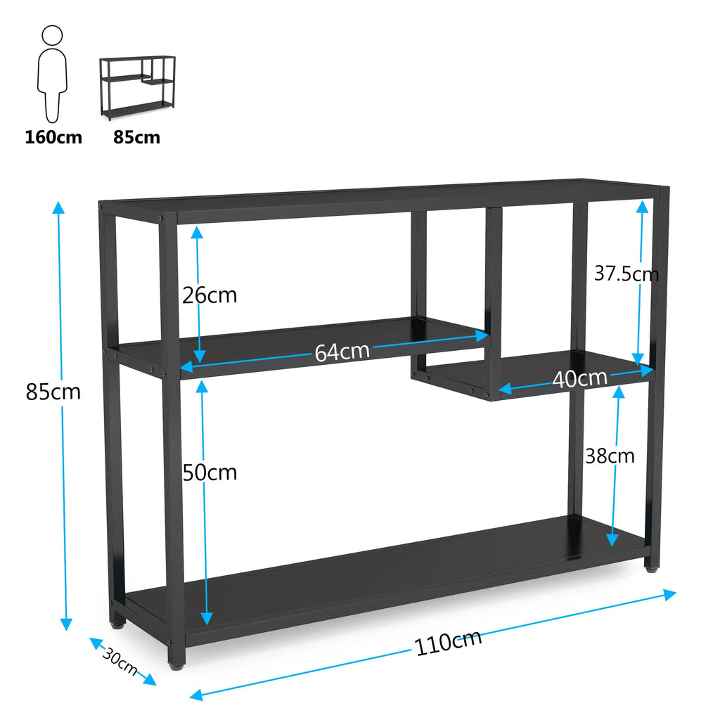 Mesa Consola Negra – Estante de Almacenamiento de 4 Niveles, Diseño Industrial, Para Entrada, Sala de Estar o Detrás del Sofá