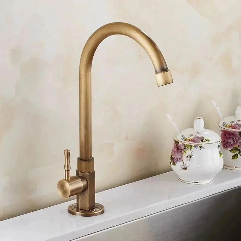 GOLDENSWAN – Robinet antique en col de cygne en laiton pour cuisine et salle de bain