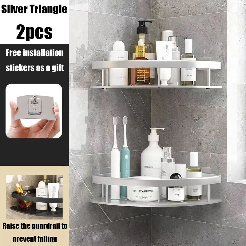 AquaSpace Pro | Estante de ducha de esquina sin taladrar | Aluminio | Resistente al óxido y a la carga | Estante de baño en negro, blanco, plata o negro-dorado