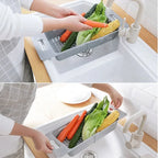 FlexDrain Escurridor de Cocina – Organizador de Fregadero Ajustable | Drenaje Automático & Deshidratador de Frutas y Verduras | Accesorios de Cocina Ahorra Espacio