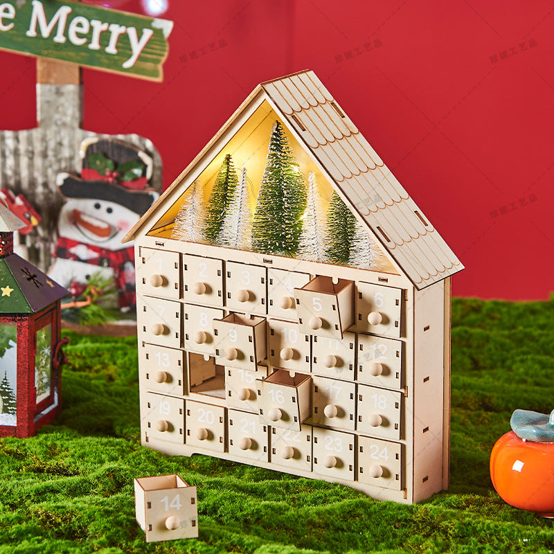 Calendario de Adviento de Navidad de Madera con Luz LED