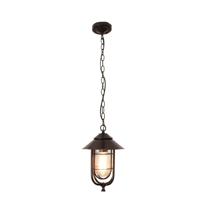 Lámpara colgante exterior industrial vintage de aluminio con cristal, 1 luz, a prueba de agua | Brehn
