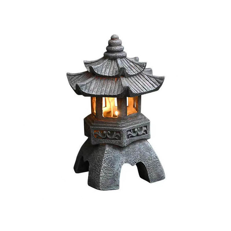 Iluminación exterior de paisaje LED de resina en forma de torre solar retro-decorativa | Brehn