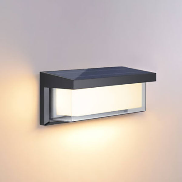 Lámparas de pared exteriores LED de PC rectangular de diseño moderno y minimalista con energía solar para patio exterior | Brehn