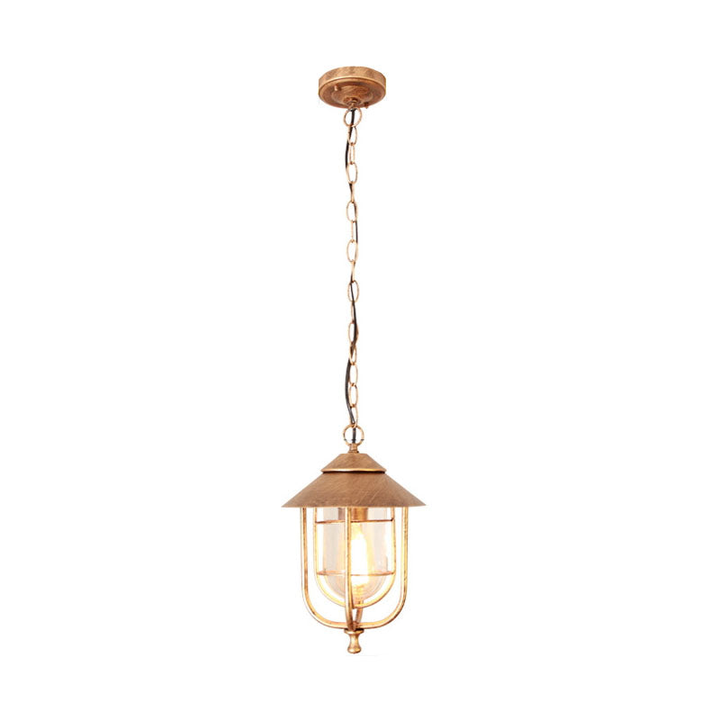 Lámpara colgante exterior industrial vintage de aluminio con cristal, 1 luz, a prueba de agua | Brehn