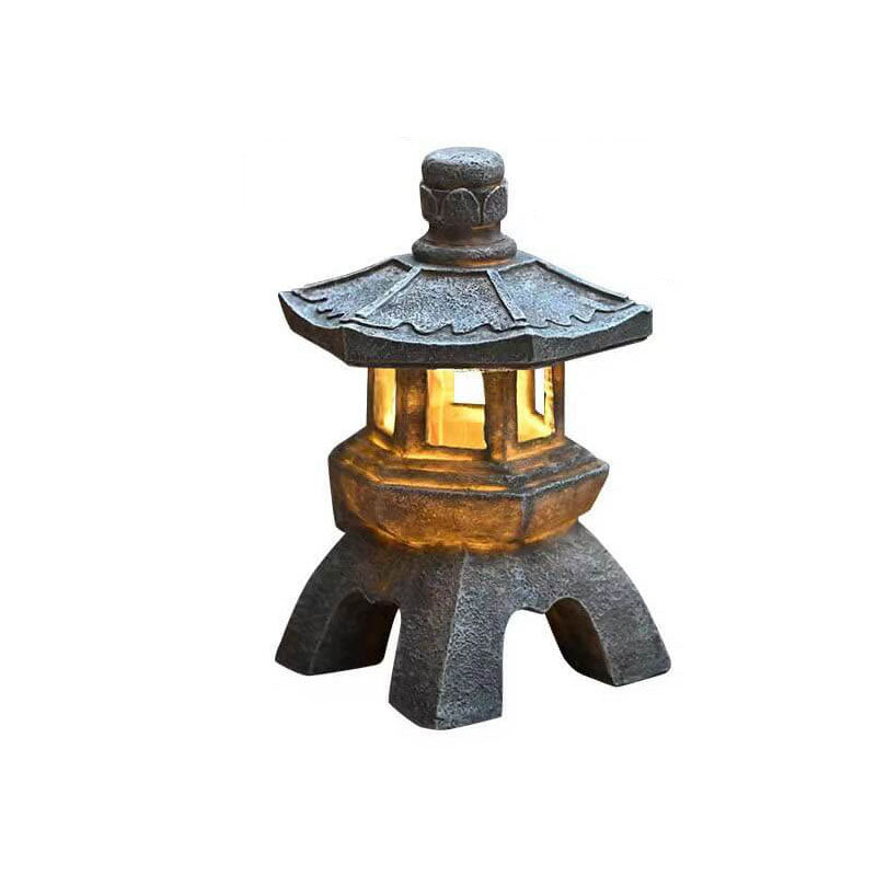 Iluminación exterior de paisaje LED de resina en forma de torre solar retro-decorativa | Brehn