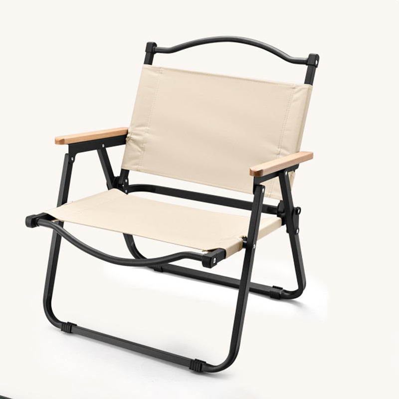 Silla Plegable de Tela Cuadrada Minimalista Moderna de Acero al Carbono con Respaldo y Apoyabrazos de Madera de Haya para Exterior | Brehn