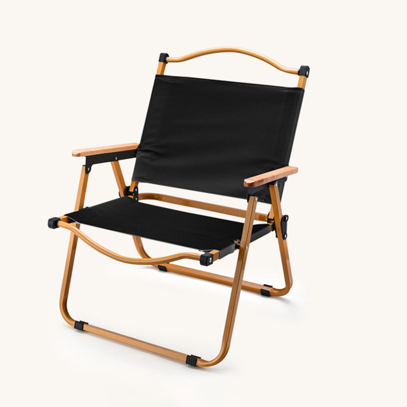 Silla Plegable de Tela Cuadrada Minimalista Moderna de Acero al Carbono con Respaldo y Apoyabrazos de Madera de Haya para Exterior | Brehn