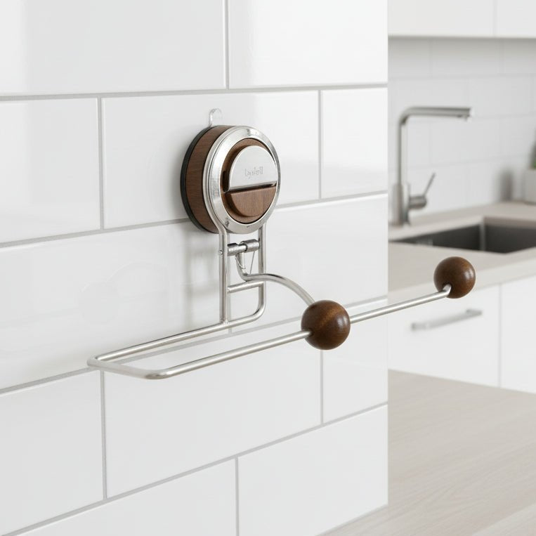 FIXROLL – Soporte de toallas de papel de cocina sin perforación de acero inoxidable con potencia de succión reutilizable