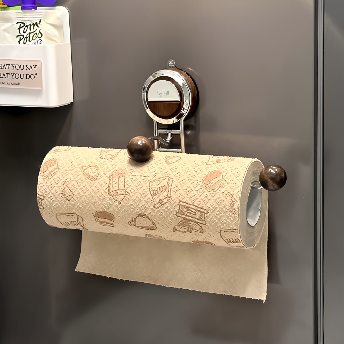 FIXROLL – Soporte de toallas de papel de cocina sin perforación de acero inoxidable con potencia de succión reutilizable