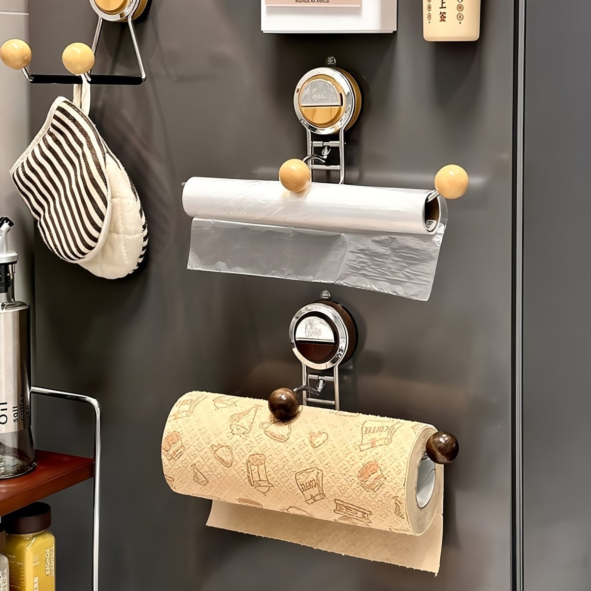 FIXROLL – Soporte de toallas de papel de cocina sin perforación de acero inoxidable con potencia de succión reutilizable