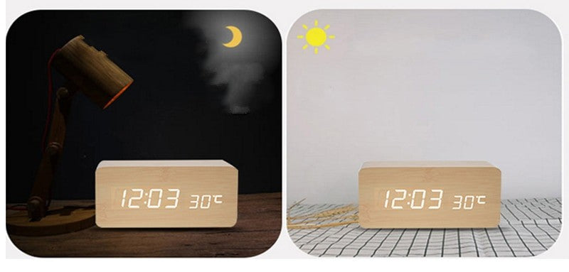 Reloj Digital de Escritorio de Madera