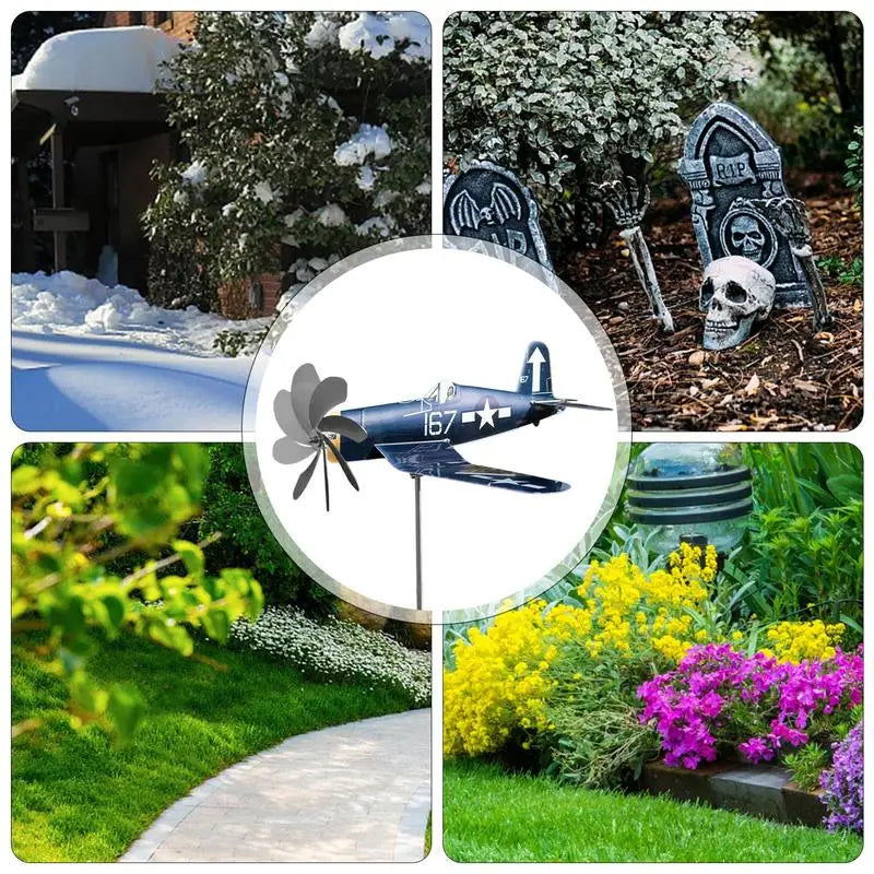 Molinillo de Viento AeroTwist | Molinillo de Jardín en Forma de Avión hecho de Acero Inoxidable | Resistente a la intemperie y girando con el viento | Para Jardín, Terraza y Balcón