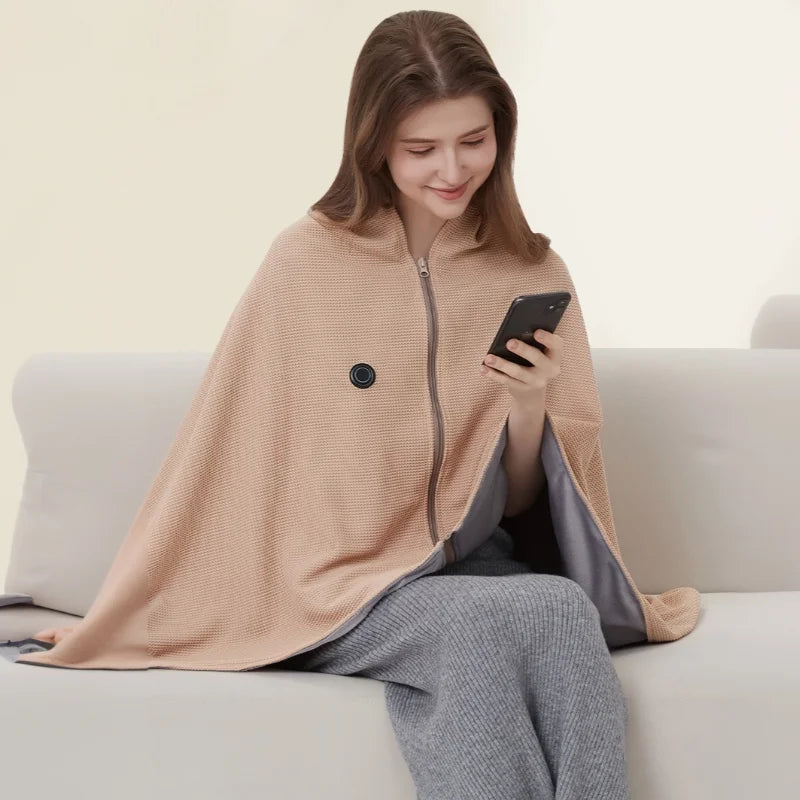CozyTherm Wear Manta Térmica USB para Llevar | 150 × 85 cm | 3 Niveles de Temperatura | Lavable a Máquina y Portátil