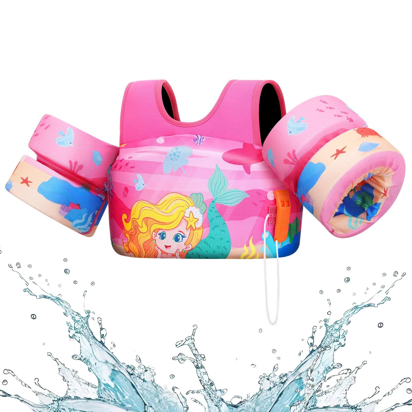 Kalsten | Chaleco de Flotación de Espuma para Niños con Manguitos y Silbato de Seguridad para Nadar y Hacer Kayak