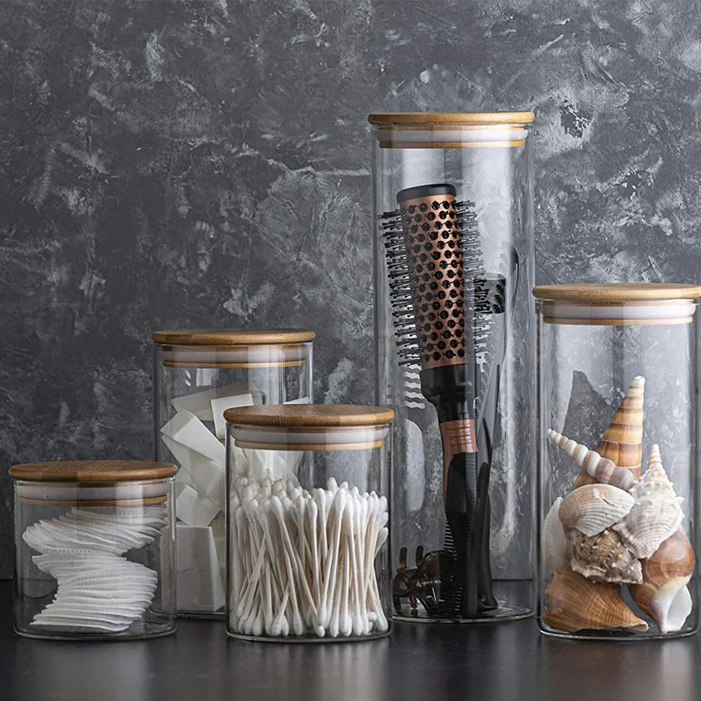 Conjunto de Tarros de Vidrio PureVorrat – Envases con Tapa de Madera | Hermético y Elegante | Almacenamiento Moderno de Cocina | Brehn