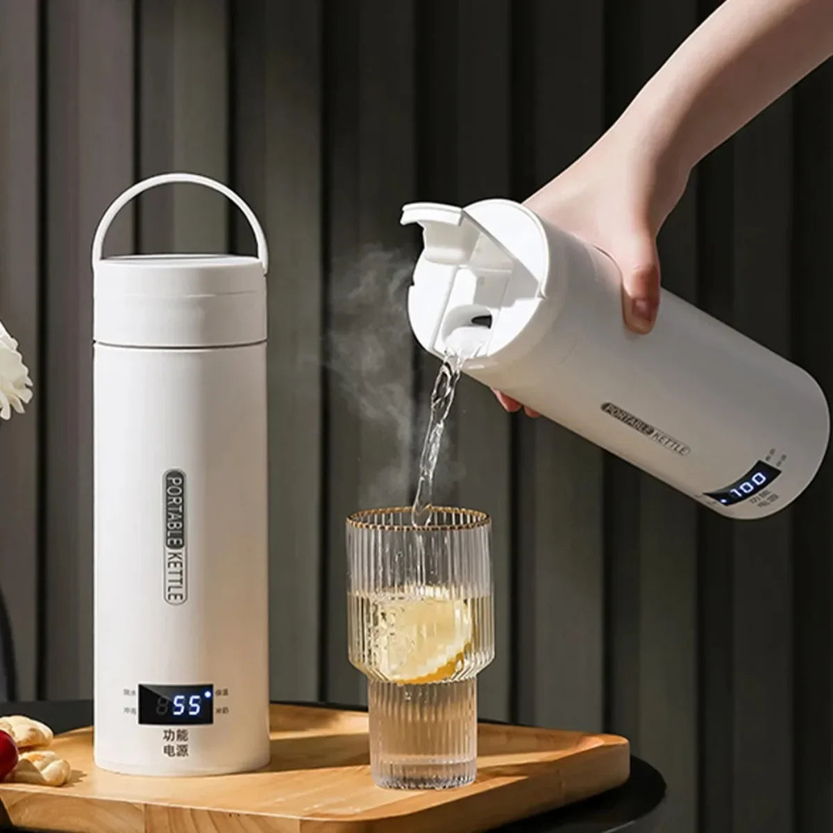 Hervidor de agua eléctrico de viaje | 500 ml | Mini jarra térmica con LCD | Para té y café en el camino