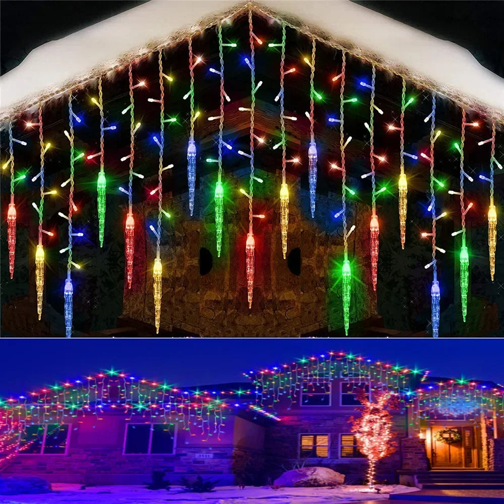 Cadena de luces LED en forma de carámbano | 8 Modos | Cortina de invierno | Decoración navideña y de Año Nuevo 2025 | Enchufe UE