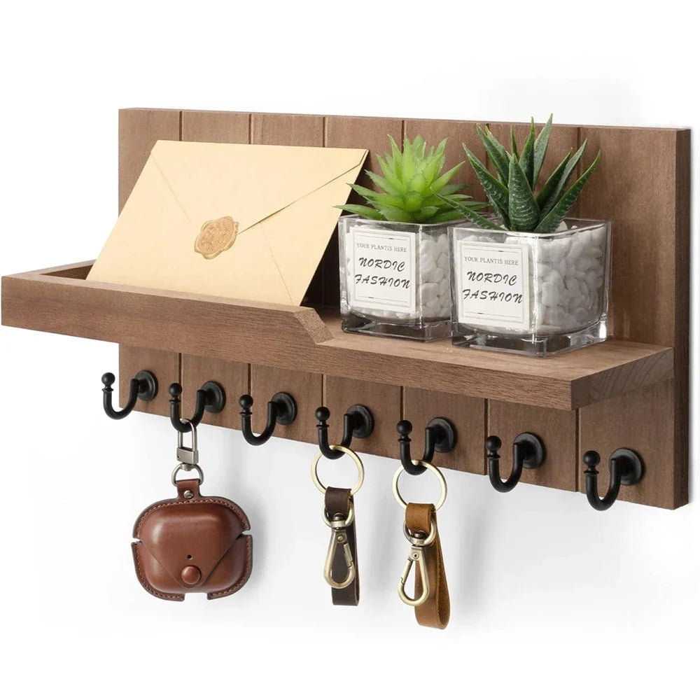 Soporte de Llaves de Madera con Estante - Solución Elegante para Llaves y Correspondencia