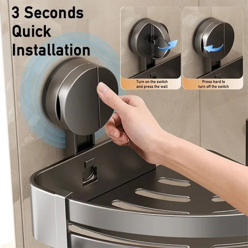 AquaGrip Estante de Ducha con Ventosas sin Perforación – Estante de Baño de Aluminio, Montaje en Esquina o Pared