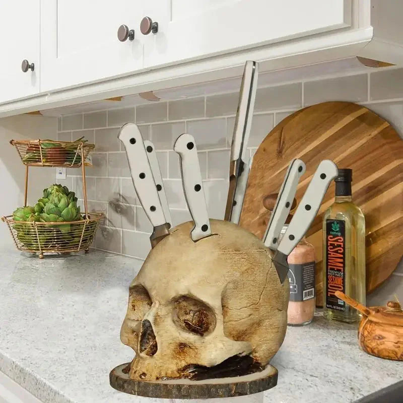 Skully - Soporte para cuchillos con calavera gótica