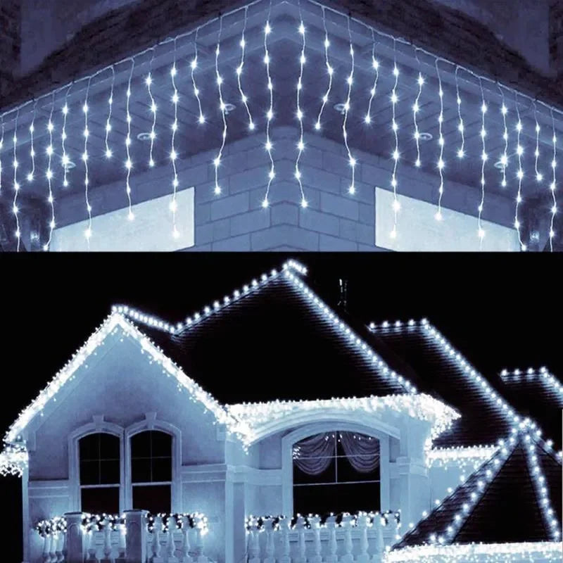 Cadena de luces LED en forma de carámbano | 8 Modos | Cortina de invierno | Decoración navideña y de Año Nuevo 2025 | Enchufe UE