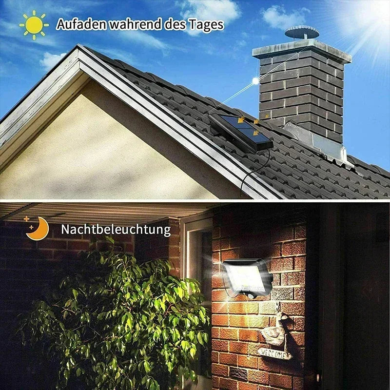 LuminaX Solar | 100 COB LED Lámpara Solar | IP65 | Sensor de Movimiento y 3 Modos | Iluminación Exterior Inalámbrica