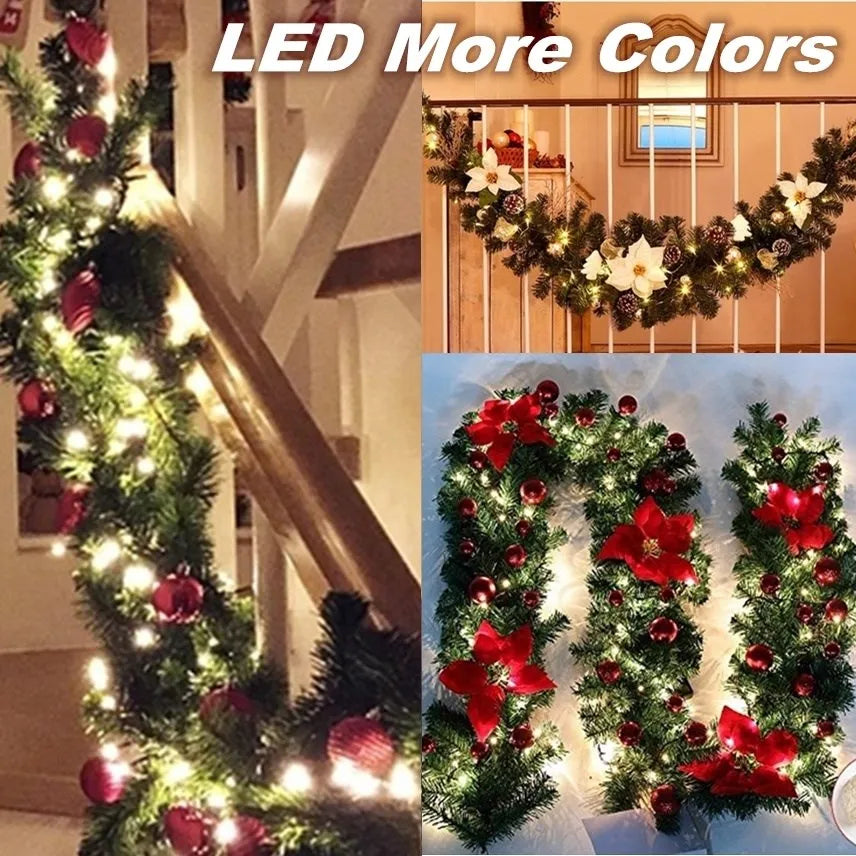 Luminarae | Guirnalda Navideña 2,7 m | Con Iluminación LED y Ramas de Pino | Para Chimenea, Barandilla de Escalera y Decoración de Puerta | 5 Colores