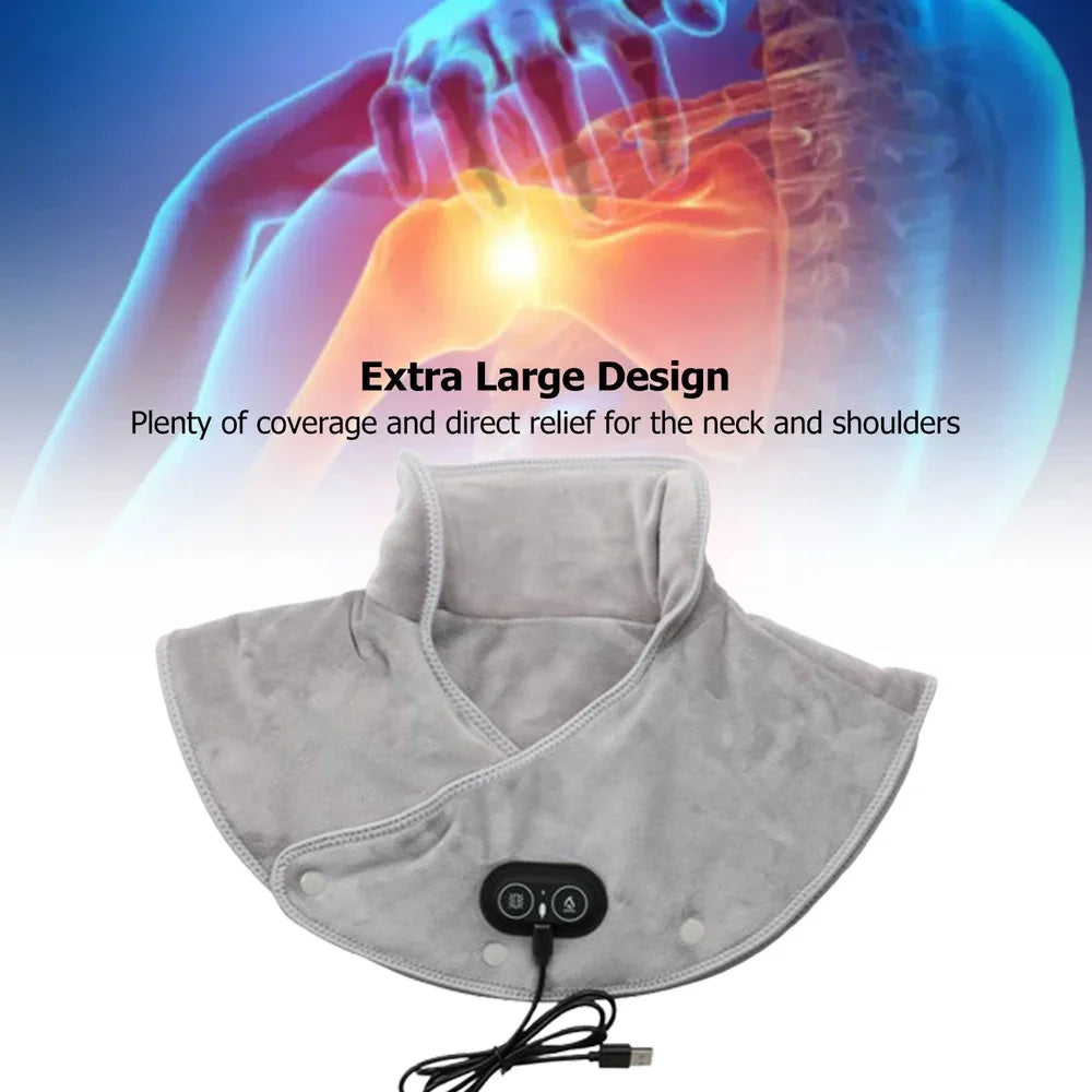 Masajeador de cuello y hombros térmico ThermoLiva | Almohadilla térmica USB con vibración | 3 niveles de temperatura y temporizador | Suave felpa