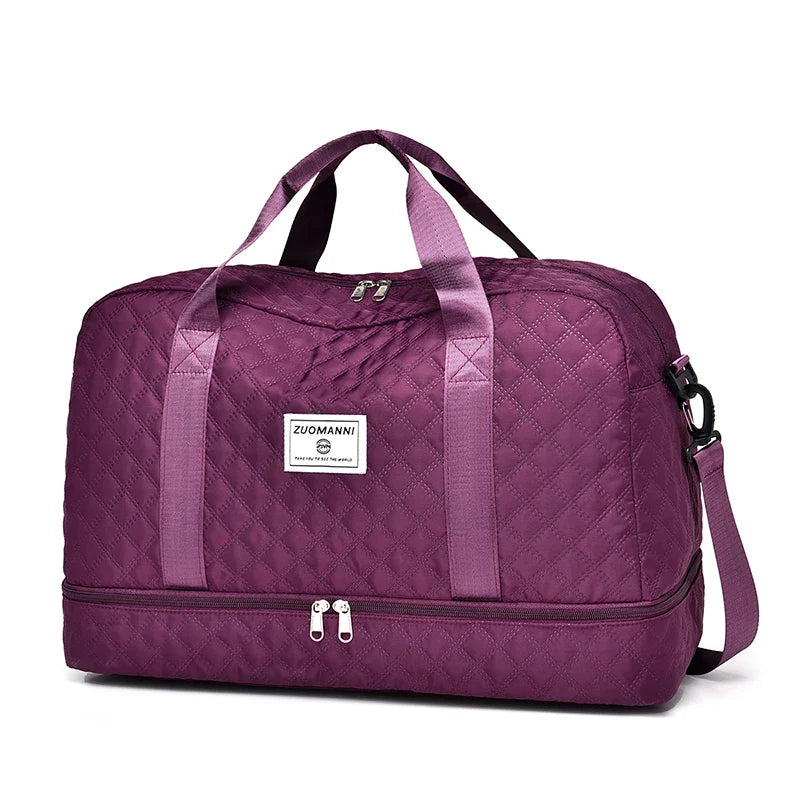 Raumio TravelFlex Bolsa de viaje ligera con diseño de rombos | Gran bolsa de deporte y fin de semana con compartimento para zapatos y compartimento húmedo | Aprobada para equipaje de mano y plegable