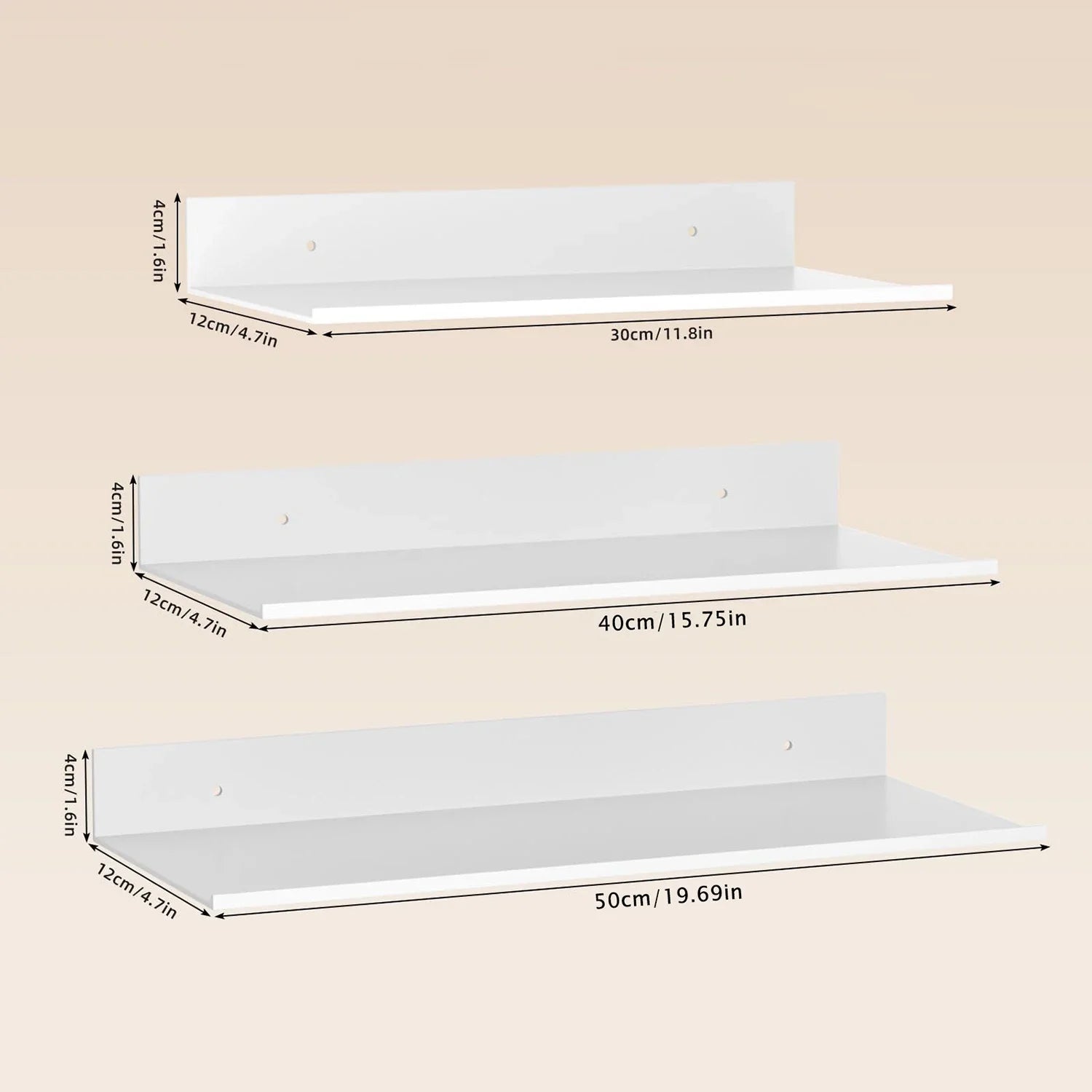 Metallura | Estante de pared de metal | Estante flotante 30/40/50 cm | Almacenamiento que ahorra espacio para baño, cocina y dormitorio