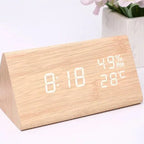 Reloj Despertador Futura Efecto Madera LED Con Tres Alarmas, Indicador de Temperatura, Brillo Ajustable