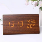Reloj Despertador Futura Efecto Madera LED Con Tres Alarmas, Indicador de Temperatura, Brillo Ajustable