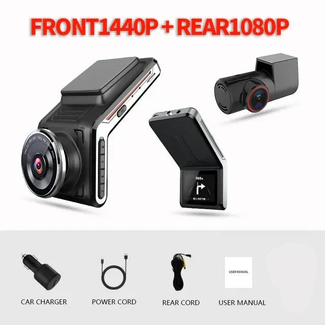 Cámara Dash Dual 4K con Lente F1.8, Visión Nocturna y Modo de Estacionamiento de 24 Horas