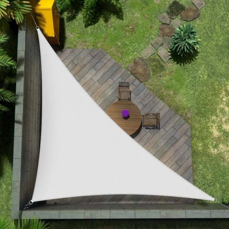 Toldo de sol en forma triangular blanco, repelente al agua y con protección UV