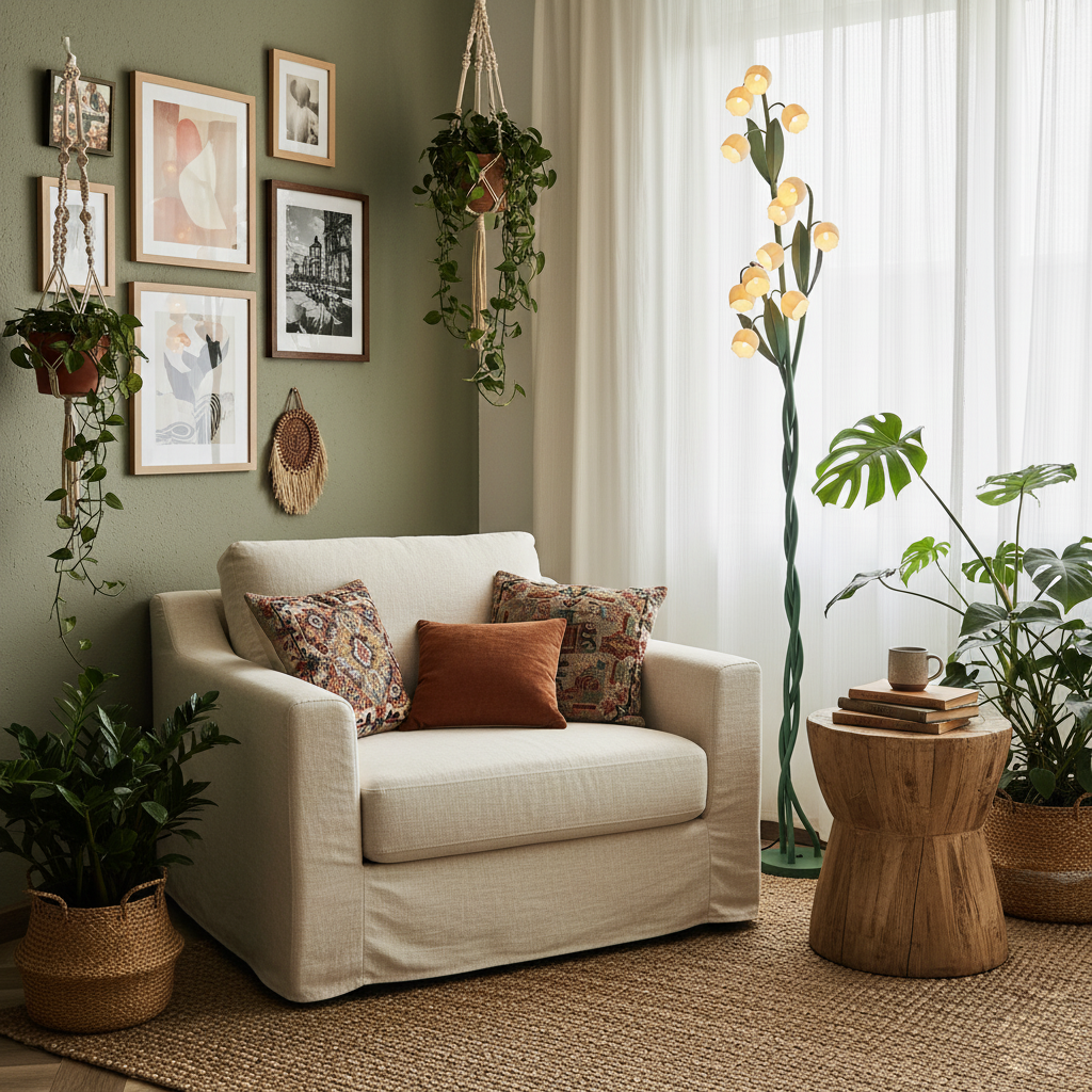 Sara Orchid - Lámpara de Pie Elegante con Sombrillas de Flores Blancas para Sala de Estar o Dormitorio
