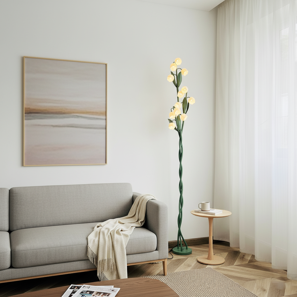 Sara Orchid - Lámpara de Pie Elegante con Sombrillas de Flores Blancas para Sala de Estar o Dormitorio