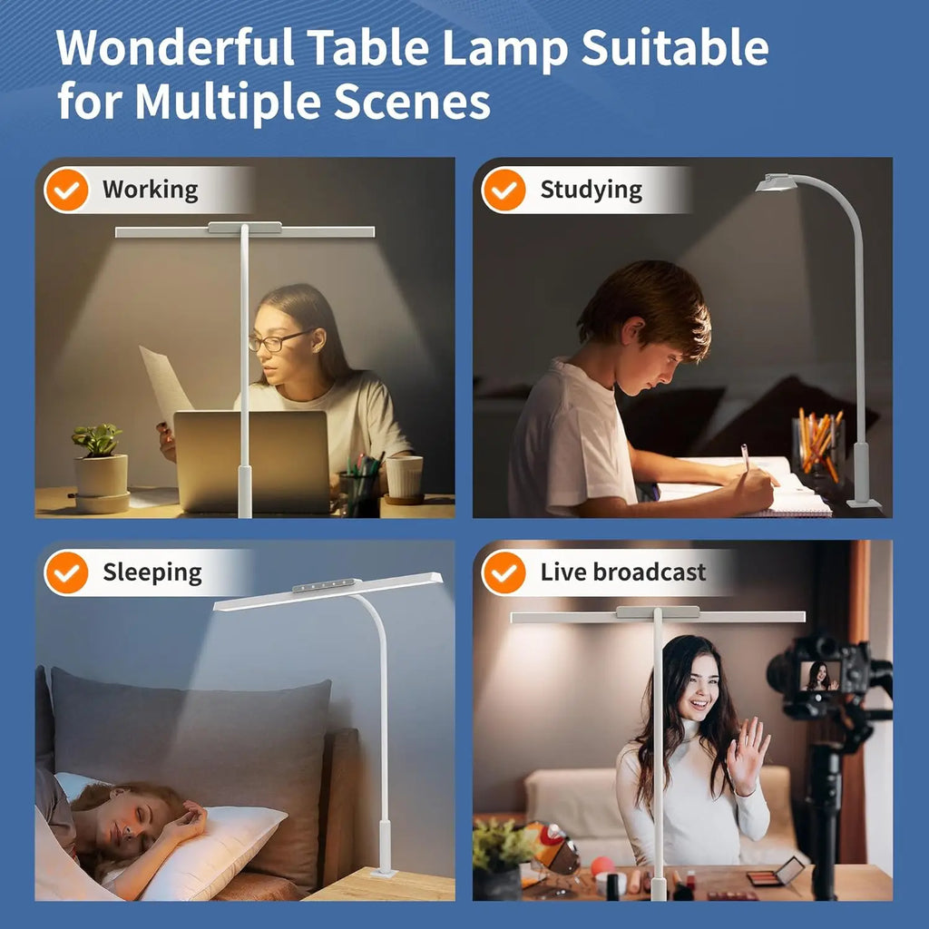 Lámpara de escritorio LED Lumavue con pinza | Iluminación de ancho extra | Regulable sin escalas y temperatura de color ajustable | Para oficina en casa y puesto de trabajo con pantalla