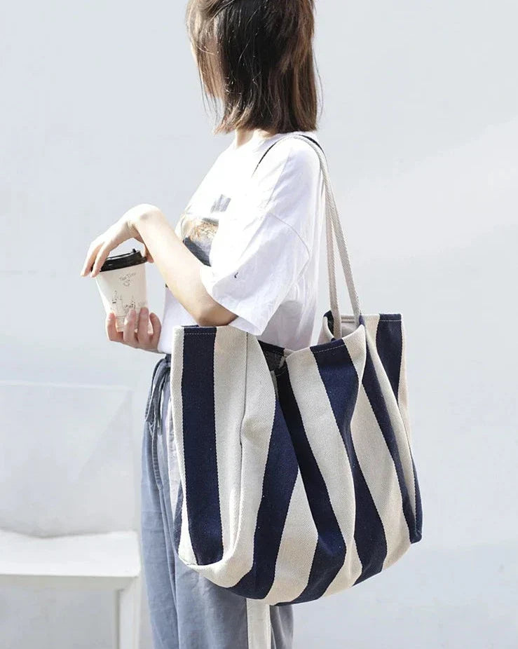 Bolso de tela de lino a rayas