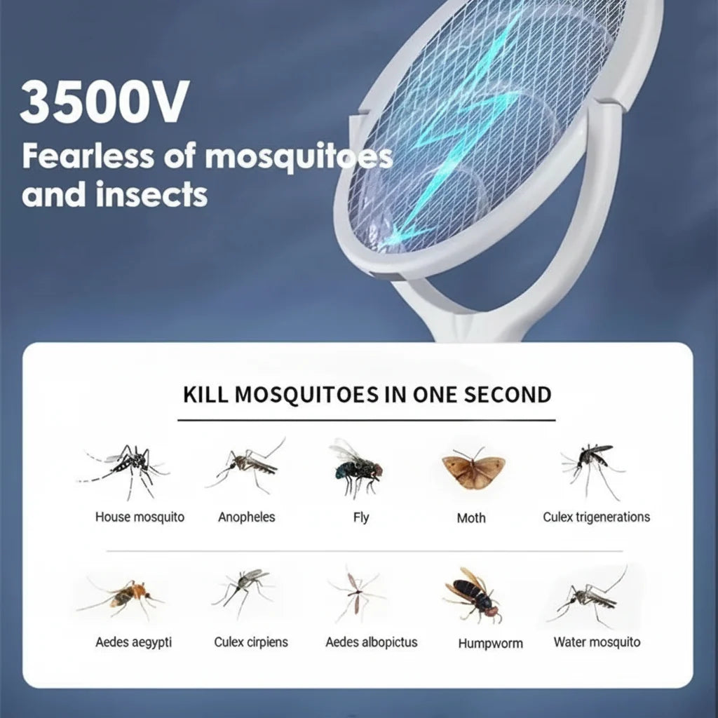 ZapGuard – Raqueta eléctrica para mosquitos 5 en 1 con LED