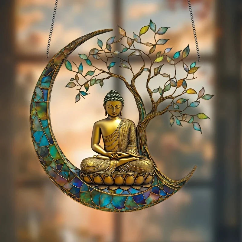 Atrapa Sol Acrílico ZenLight | Decoración en 2D de Buda | Accesorio para Ventanas y Hogar | Diseño Espiritual de Interiores