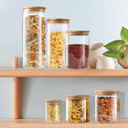 Conjunto de Tarros de Vidrio PureVorrat – Envases con Tapa de Madera | Hermético y Elegante | Almacenamiento Moderno de Cocina