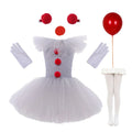 Charlotte – Vestido Tutu Inspirado en Payasos con Pompones Rojos y Falda de Tul para Halloween o Fiestas de Disfraces