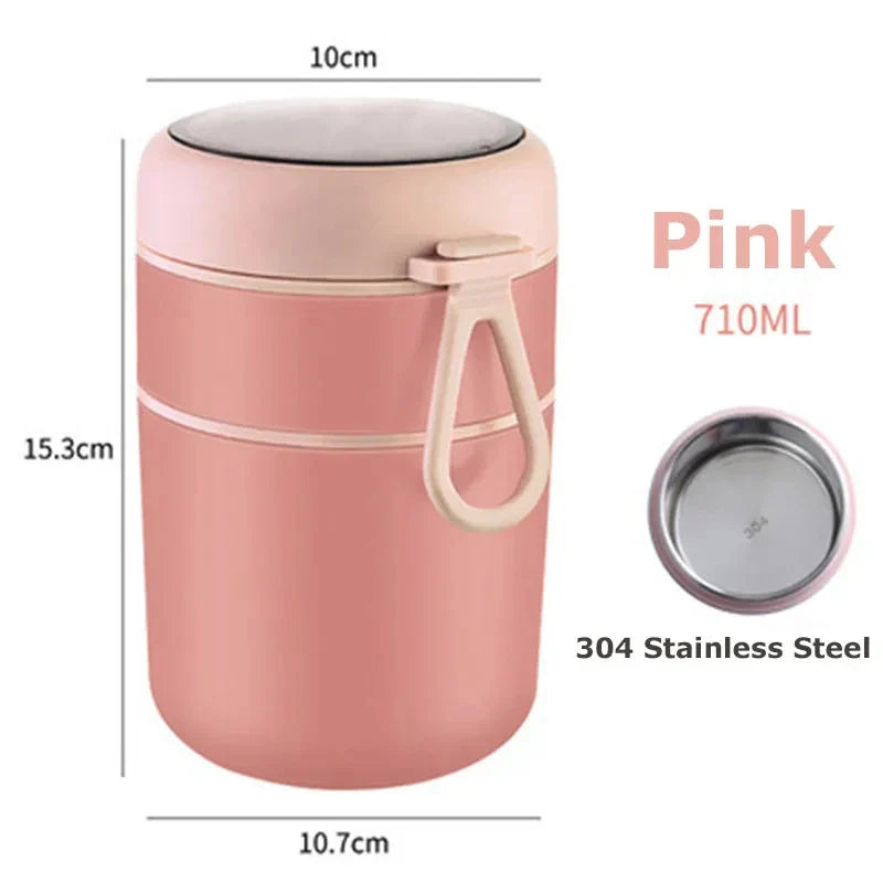 ThermoMea Contenedor Térmico de Acero Inoxidable | 530 ml / 710 ml | Taza Aislante para Sopas y Almuerzos | A Prueba de Fugas y Duradera